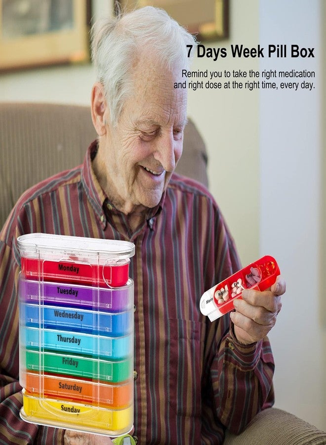 Dkriva منظم حبوب Dkriva® لمدة 7 أيام، علبة صلبة مزودة بمغناطيس مدمج، 7 صواني قابلة للتكديس، مثالي للسفر والاستخدام المنزلي | متعدد الألوان | قطعة واحدة - Image 3